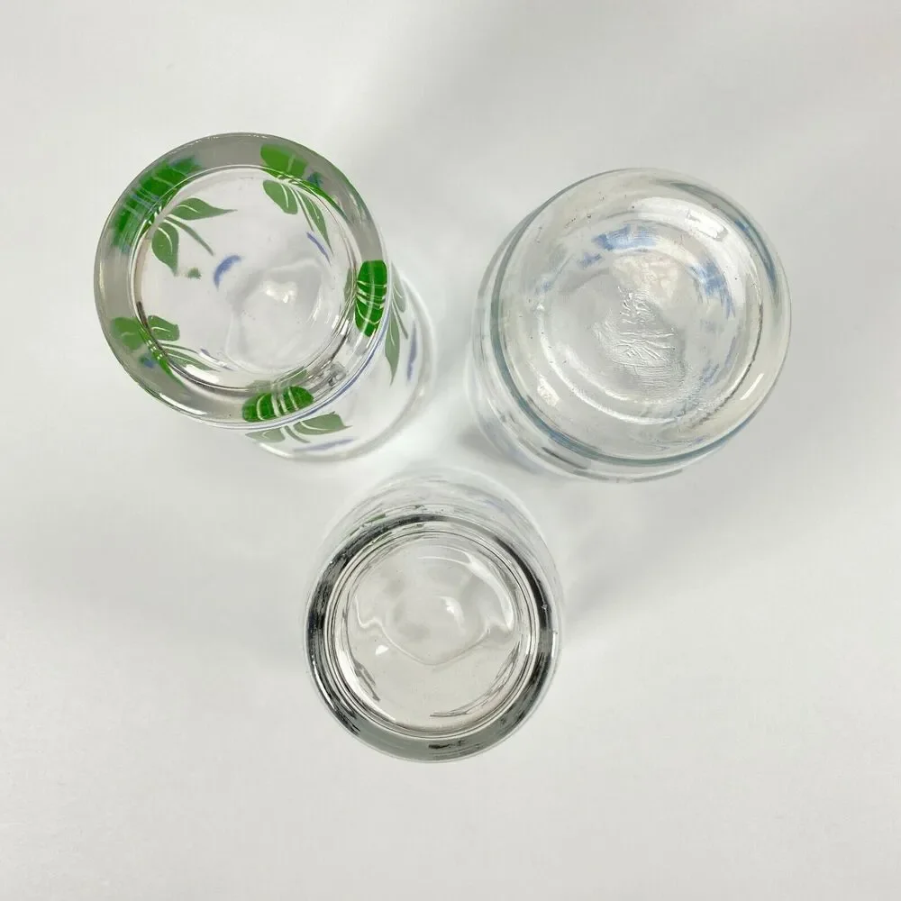 Vtg 50s 3 Juice Glasses Swanky Swig Kraft Hazel Atlas Kitsch Cottage Farmhouse